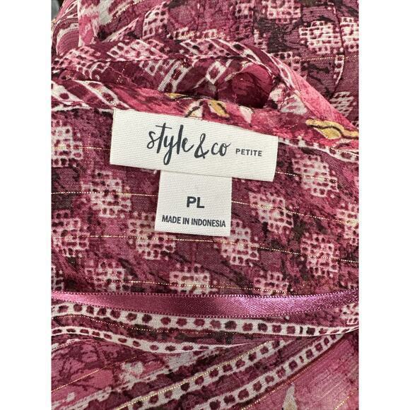 Style & Co Petite | Go Global Polynesian Blouse | Red | Size PL - Picture 7 of 8